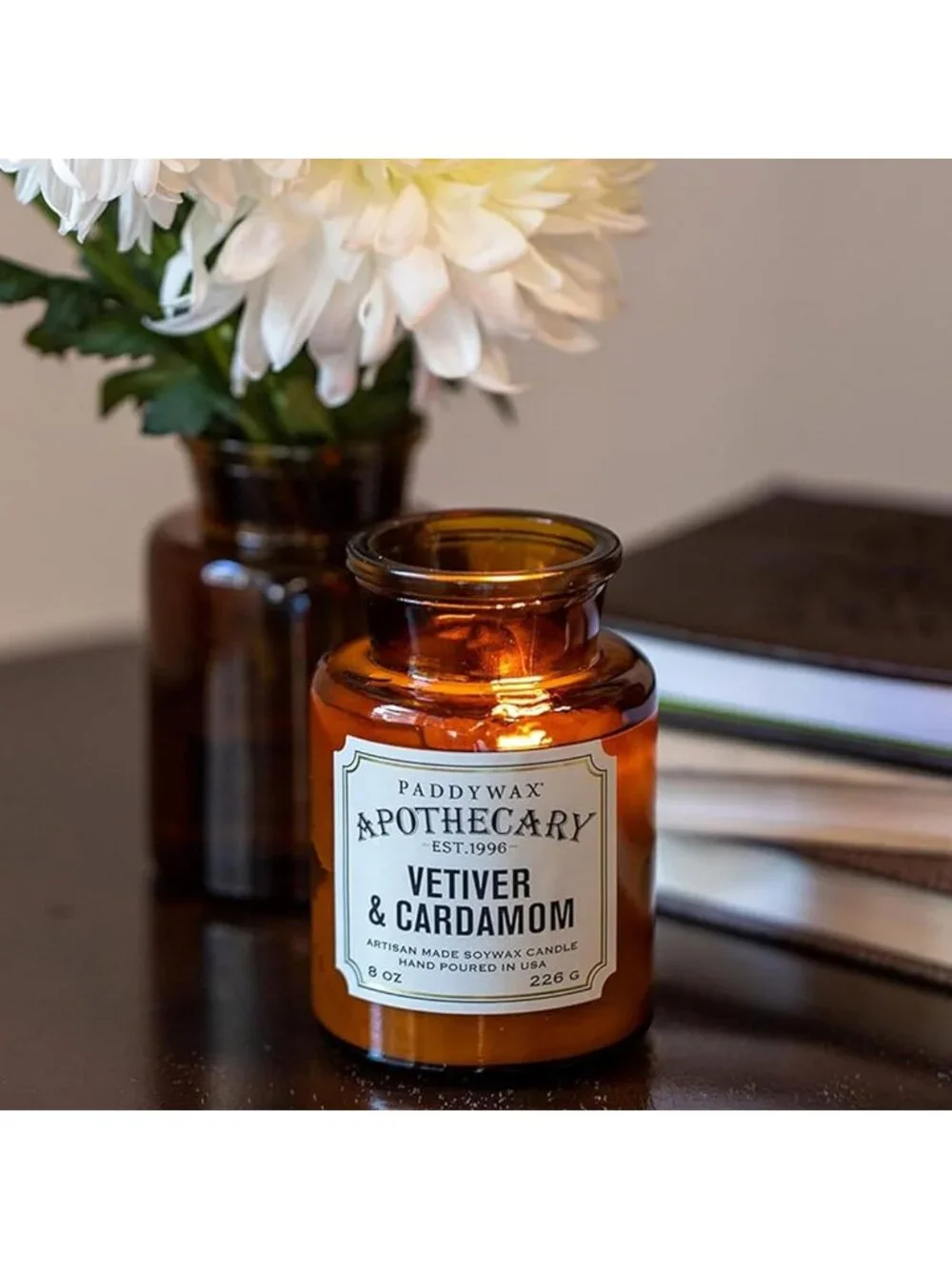 Reusable Glass Jar Soy Candle with Lid - Vetiver & Cardamom, 54 Hour Burn Time